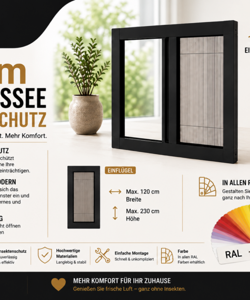 15 mm Slim Plissee Insektenschutz Einflügel